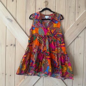 Sugarlips Multicolor Striped & Floral Cotton Dress in Orange, Blue & Pink